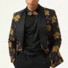 Yellow Flower Shawl Lapel Jacquard Men's Prom Blazer