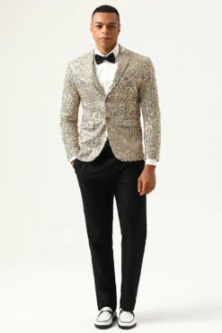 Sparkly Champagne Sequins Notched Lapel Men's Prom Blazer -Zapaka Sales Store CGGXH0881 20Champagne 20 1