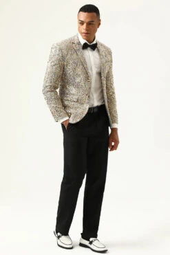 Sparkly Champagne Sequins Notched Lapel Men's Prom Blazer -Zapaka Sales Store CGGXH0881 20Champagne 20 3