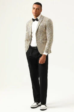 Sparkly Champagne Sequins Notched Lapel Men's Prom Blazer -Zapaka Sales Store CGGXH0881 20Champagne 20 5