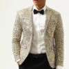 Sparkly Champagne Sequins Notched Lapel Men's Prom Blazer