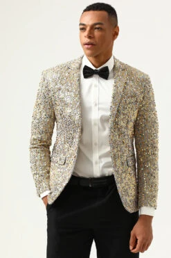 Sparkly Champagne Sequins Notched Lapel Men's Prom Blazer