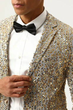 Sparkly Champagne Sequins Notched Lapel Men's Prom Blazer -Zapaka Sales Store CGGXH0881 20Champagne 20 7