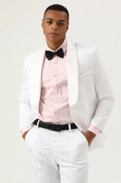 White Jacquard Shawl Lapel 2 Piece Men's Prom Suits -Zapaka Sales Store CGGXH0893 White 4