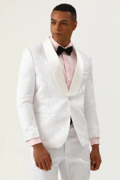 White Jacquard Shawl Lapel 2 Piece Men's Prom Suits -Zapaka Sales Store CGGXH0893 White 6