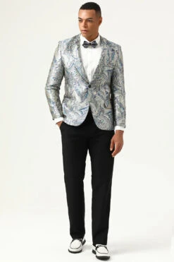 Silver And Blue Jacquard Notched Lapel Men's Prom Blazer -Zapaka Sales Store CGGXH0894 20Silver 20Blue 20 1