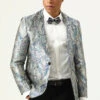 Silver And Blue Jacquard Notched Lapel Men's Prom Blazer