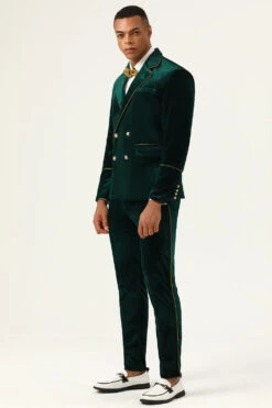 Dark Green Velvet 2 Piece Men's Prom Suits -Zapaka Sales Store CGGXH0896 Dark Green 3