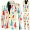 White Christmas Tree Printed 3 Piece Men's Suits