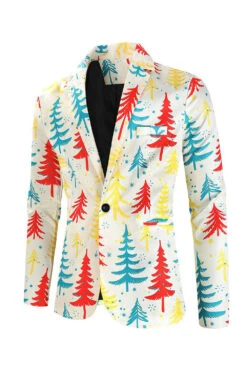 White Christmas Tree Printed 3 Piece Men's Suits -Zapaka Sales Store CGGXH0908 White 3