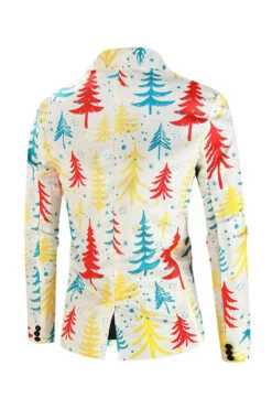 White Christmas Tree Printed 3 Piece Men's Suits -Zapaka Sales Store CGGXH0908 White 4