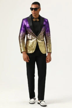 Sparkly Purple And Golden Sequins Men's Prom Blazer