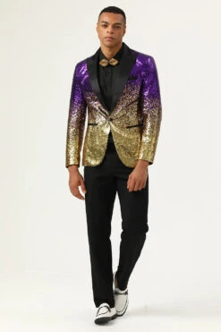 Sparkly Purple And Golden Sequins Men's Prom Blazer -Zapaka Sales Store CGGXH0936 Purple 4