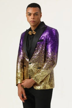 Sparkly Purple And Golden Sequins Men's Prom Blazer -Zapaka Sales Store CGGXH0936 Purple 5