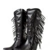 Black Zipper High Boots With Fringes