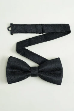 Black Jacquard Satin Bow Tie Pocket Square Set -Zapaka Sales Store CGLHN23606 2