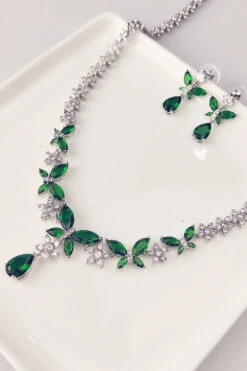 Royal Blue Butterfly Crystal Drop Earrings Necklace Jewelry Set -Zapaka Sales Store CGLHW21031 Green 2