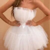 Tulle Strapless White Short Party Dress