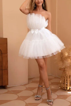 Tulle Strapless White Short Party Dress -Zapaka Sales Store CGLLY30145 20White 20 5