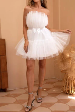 Tulle Strapless White Short Party Dress -Zapaka Sales Store CGLLY30145 20White 20 6