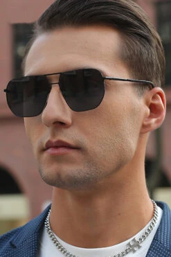 Metal Double Bridge Men's Outdoor Fashion Sunglasses -Zapaka Sales Store CGLLY30226 Black 1