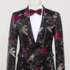 Black Jacquard Satin Notched Lapel Blazer