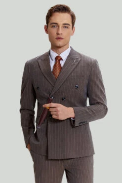 Coffee Pinstripe 3 Piece Men's Prom Suits -Zapaka Sales Store CGMPHL0013 1 first