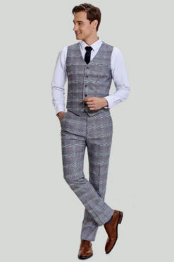 Grey Plaid Wide Peak Lapel 3 Piece Single Breasted Men's Suits -Zapaka Sales Store CGMPHL0018 4