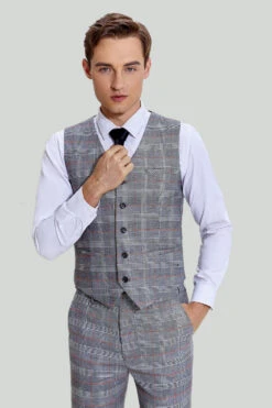 Grey Plaid Wide Peak Lapel 3 Piece Single Breasted Men's Suits -Zapaka Sales Store CGMPHL0018 5