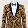 Men's Blazer Slim Fit Solid One Button Business Gold Suit Jacket