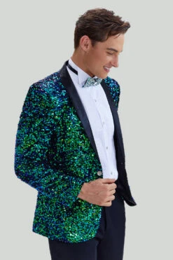 Green Men's Sequined Blazer Jacket -Zapaka Sales Store CGMPHL0037 2