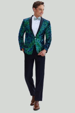 Green Men's Sequined Blazer Jacket -Zapaka Sales Store CGMPHL0037 3