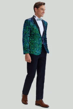 Green Men's Sequined Blazer Jacket -Zapaka Sales Store CGMPHL0037 4