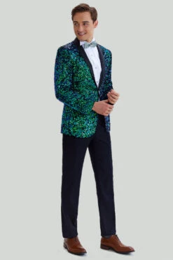 Green Men's Sequined Blazer Jacket -Zapaka Sales Store CGMPHL0037 5