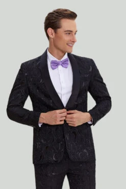 Men's Black 2-piece Jacquard One Button Fit Suit Set -Zapaka Sales Store CGMPHL0039 2