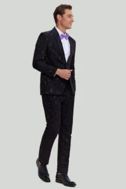 Men's Black 2-piece Jacquard One Button Fit Suit Set -Zapaka Sales Store CGMPHL0039 6