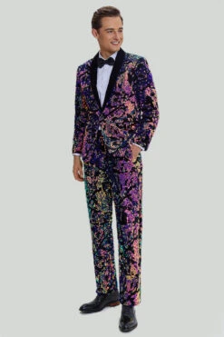 Purple Sequins Mens Two-Piece Suit Shawl Lapel One Button Tuxedo -Zapaka Sales Store CGMPHL0051 6