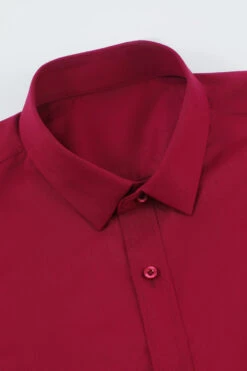 Men's Red Wrinkle-Free Solid Long Sleeves Dress Shirt -Zapaka Sales Store CGMPHL0067 Red 4
