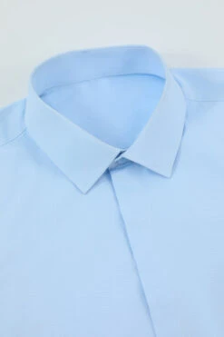 Men's Light Blue Collar Solid Long Sleeves Dress Shirt -Zapaka Sales Store CGMPHL0076 Blue 4