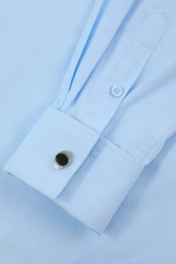 Men's Light Blue Collar Solid Long Sleeves Dress Shirt -Zapaka Sales Store CGMPHL0076 Blue 5