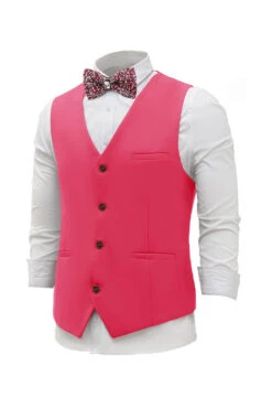 Fuchsia Single Breasted Shawl Lapel Men's Suit Vest -Zapaka Sales Store CGMPHL0081 Fuchsia 2