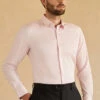 Long Sleeves Pink Solid Suit Shirt