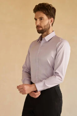 Long Sleeves Camel Solid Suit Shirt -Zapaka Sales Store CGMPHL0100Purple 3