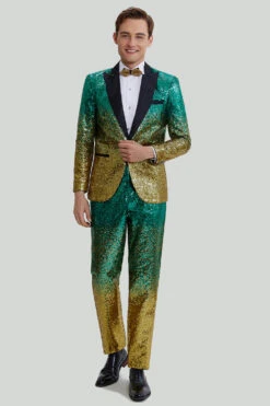 Gold Green Men's 2 Piece Notched Lapel Sequins Suits -Zapaka Sales Store CGMPHL15790001 1