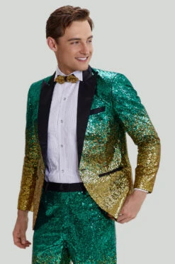 Gold Green Men's 2 Piece Notched Lapel Sequins Suits -Zapaka Sales Store CGMPHL15790001 4