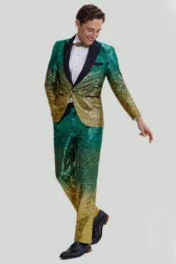 Gold Green Men's 2 Piece Notched Lapel Sequins Suits -Zapaka Sales Store CGMPHL15790001 5