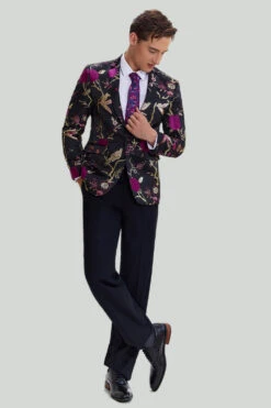 Black Jacquard Satin Notched Lapel Prom Blazer -Zapaka Sales Store CGMPHL15790003 1 first