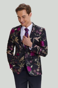 Black Jacquard Satin Notched Lapel Prom Blazer -Zapaka Sales Store CGMPHL15790003 3