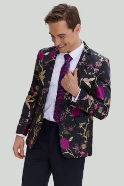 Black Jacquard Satin Notched Lapel Prom Blazer -Zapaka Sales Store CGMPHL15790003 5