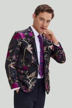 Black Jacquard Satin Notched Lapel Prom Blazer -Zapaka Sales Store CGMPHL15790003 6